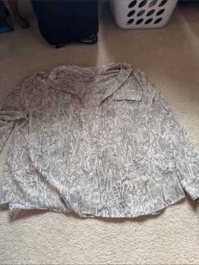 Chico's Taupe and Beige Snake-Print Button Shirt